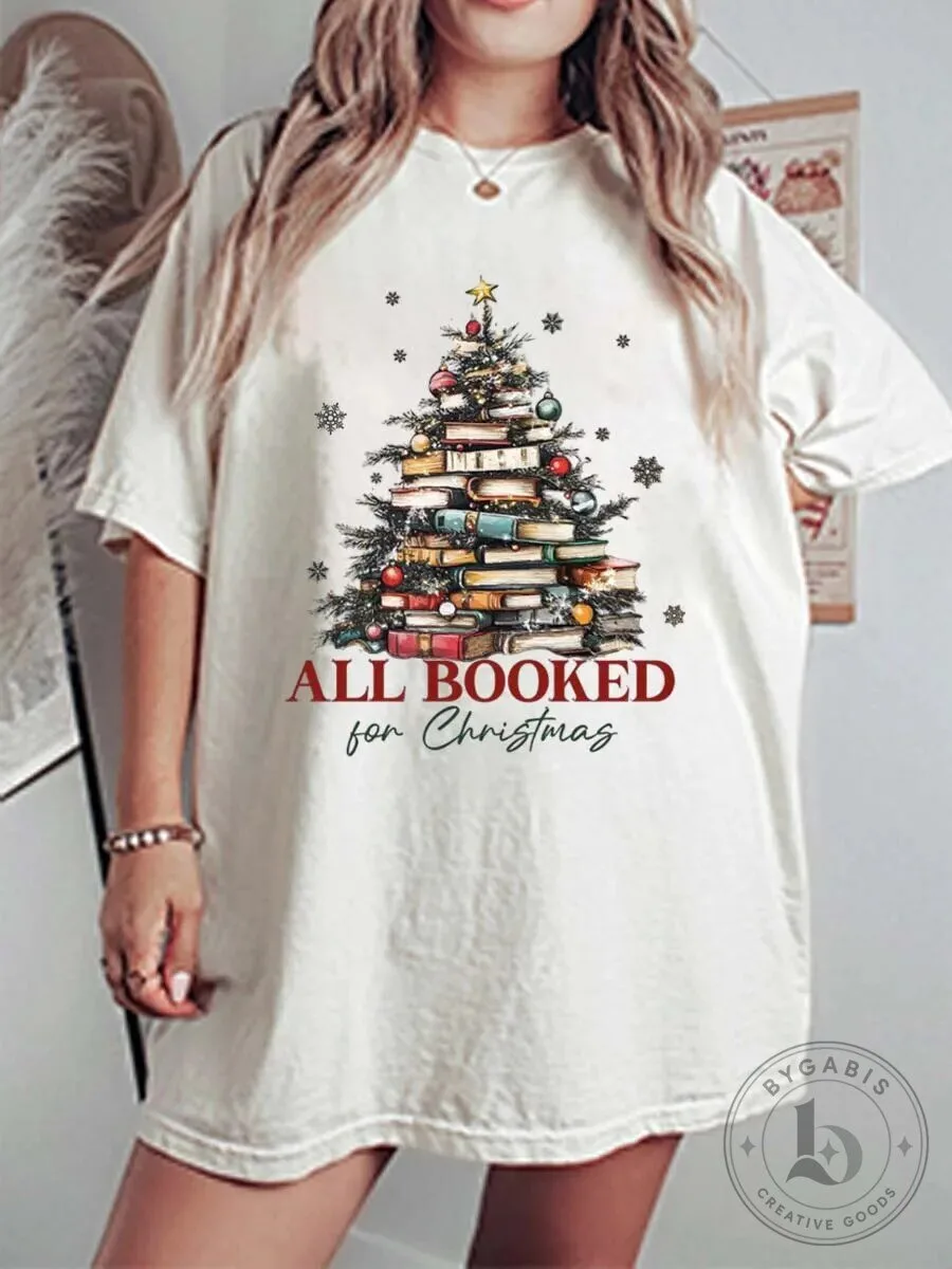 All Booked For Christmas Reading Book Tree Holiday Graphic T-Shirt