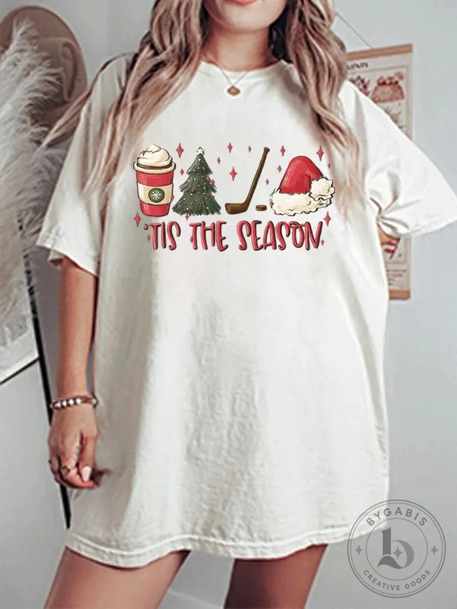 Tis The Season Christmas Holiday Coffee Hockey Santa Hat T-Shirt
