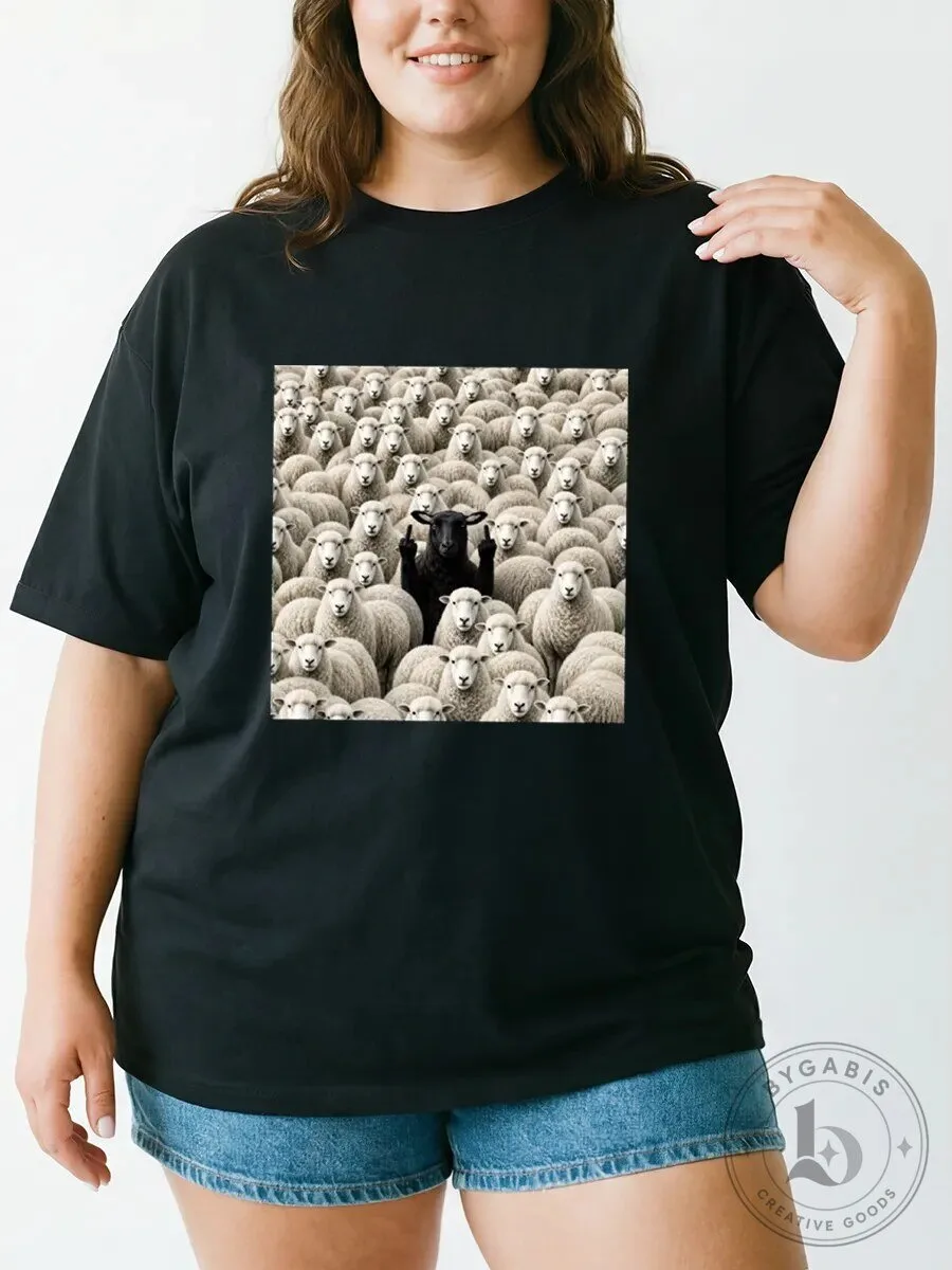 Black Sheep Flipping Off Middle Finger Funny Graphic T-Shirt