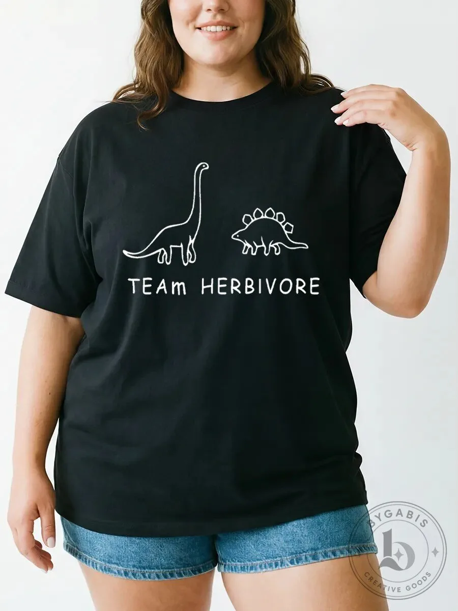 Team Herbivore Dinosaur Graphic Black Crewneck T-Shirt for Vegan Lovers