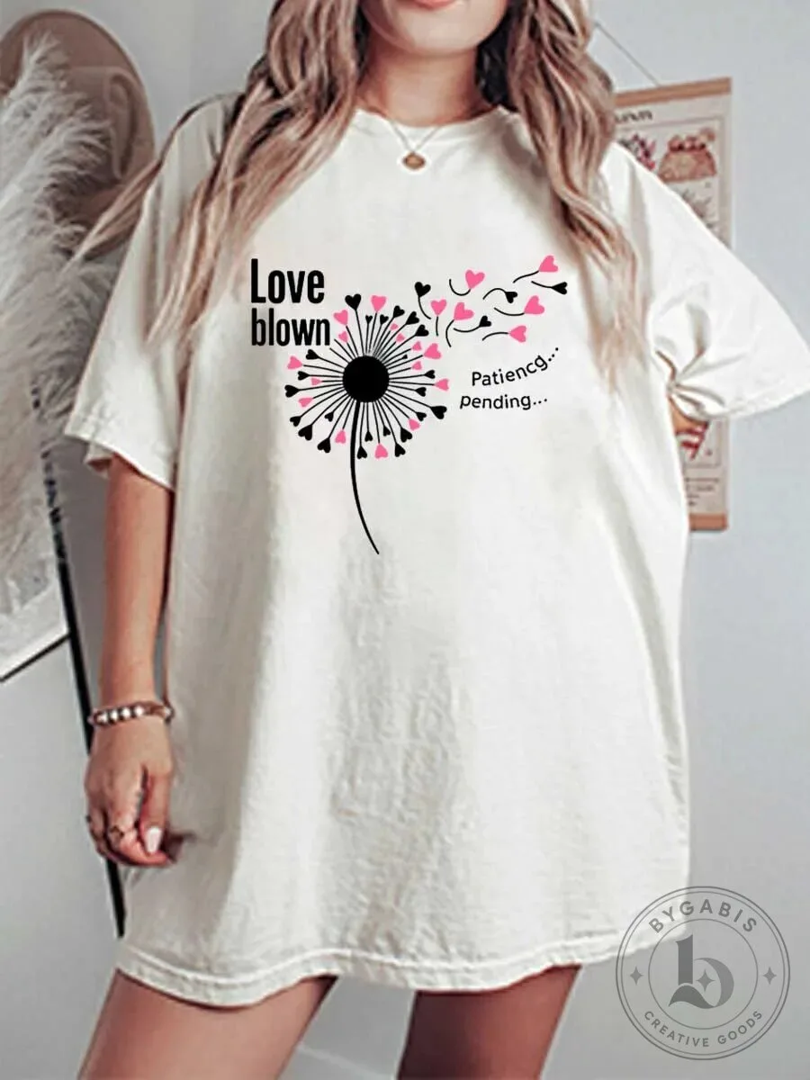 Love Blown Dandelion Hearts Graphic Oversized T-Shirt