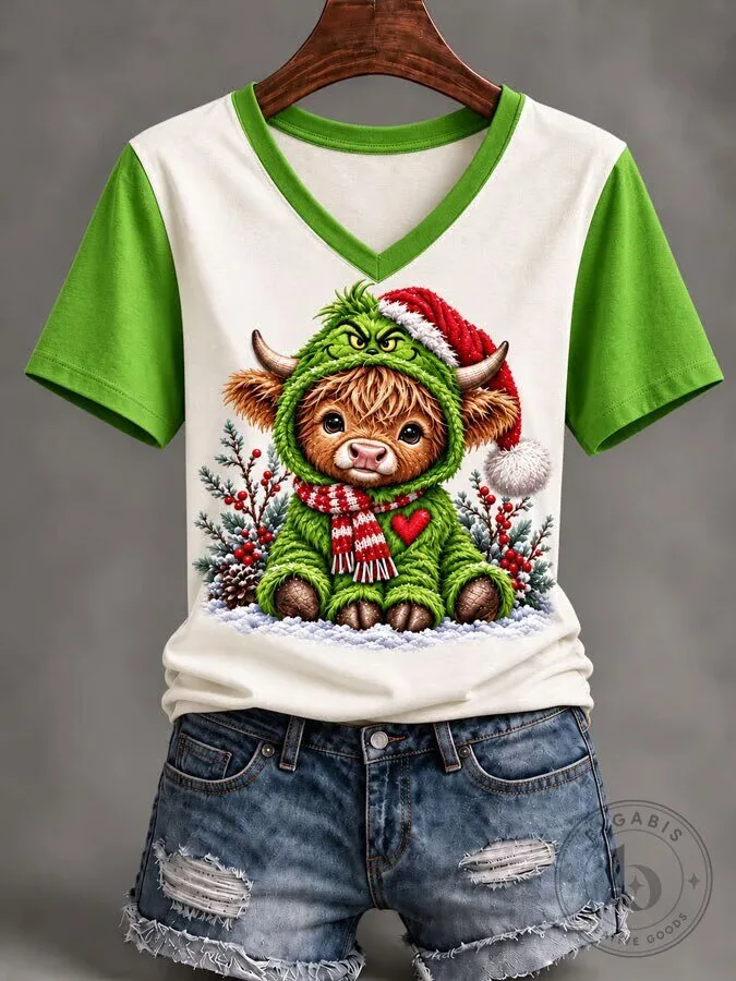 Christmas Highland Cow Grinch Costume Holiday Women's T-Shirt