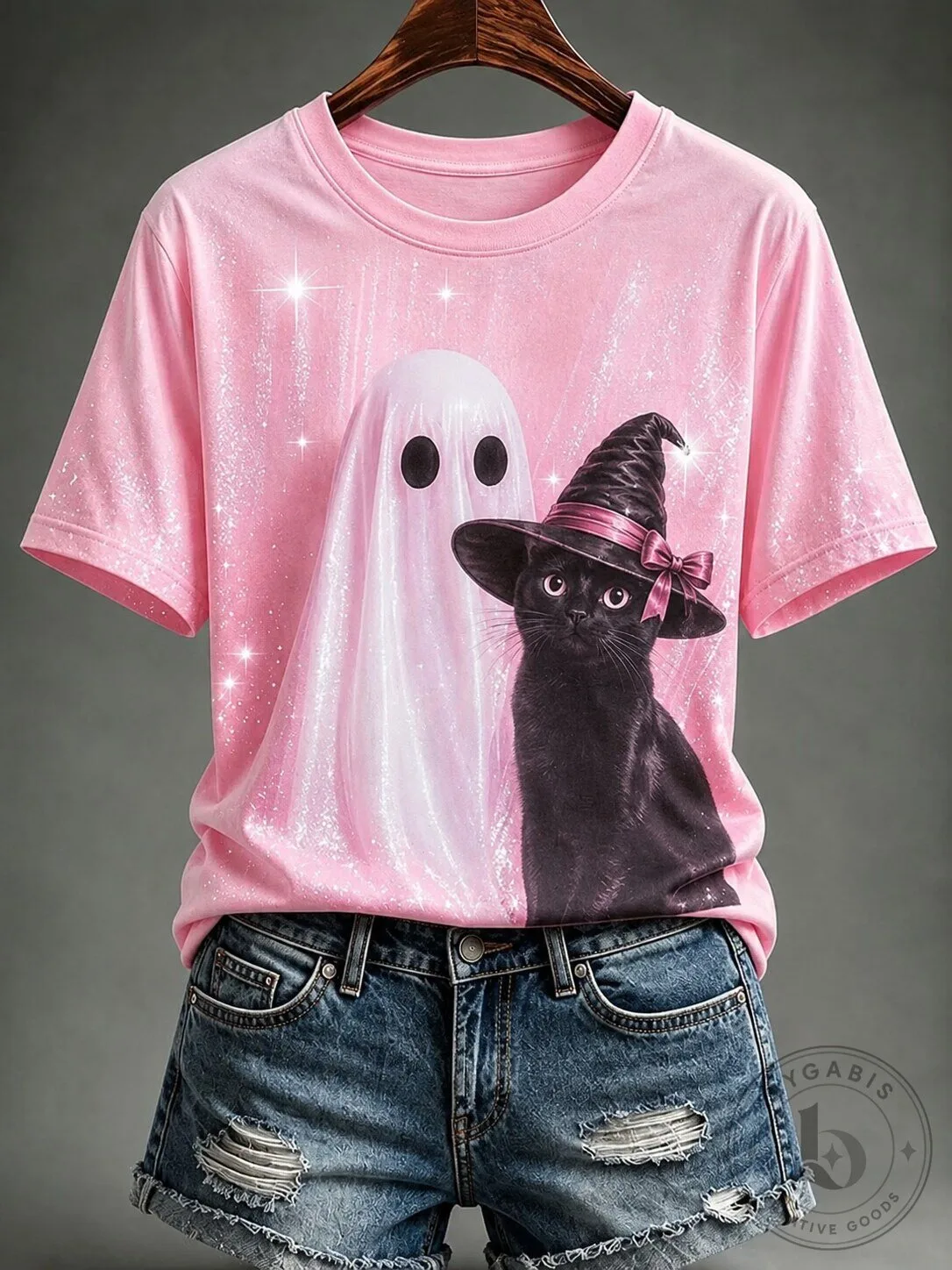 Pink Ghost and Black Cat Witch Hat Halloween Spooky Sparkle T-Shirt 5 Pink Ghost and Black Cat Witch Hat Halloween Spooky Sparkle T-Shirt