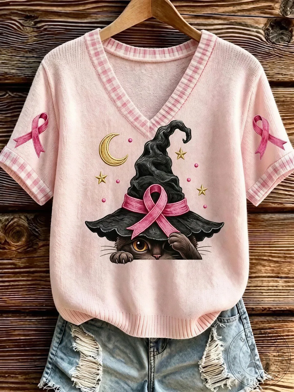 Breast Cancer Awareness Pink Ribbon Cat Witch Halloween Short Sleeve T-Shirt 1 Breast Cancer Awareness Pink Ribbon Cat Witch Halloween Short Sleeve T-Shirt